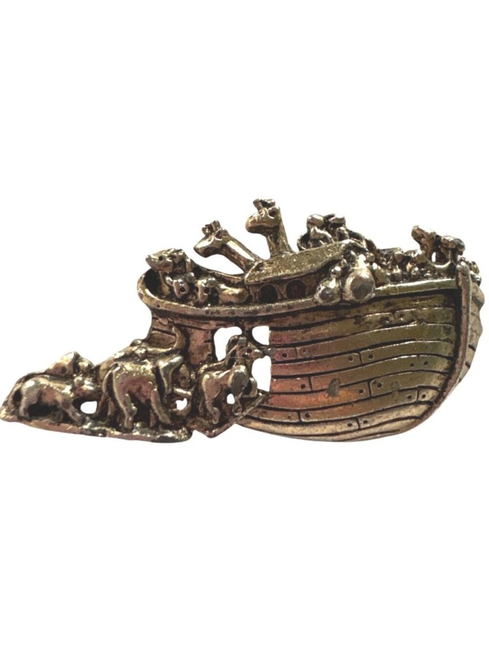 Noahs Ark Themed Gold-Tone Brooch Pin With Animal Details Sunday School Bible